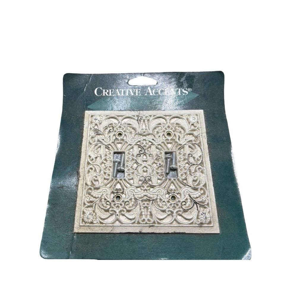 Creative Accents Antique white aravesque 2T double wall plate metal ornate